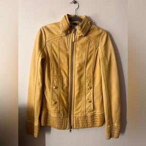 Mackage Yellow Soft Lamb Leather Biker Studded Jacket with floral lining - XS